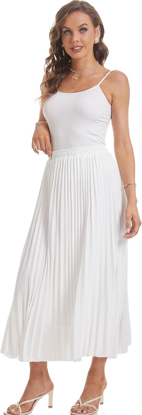 White Pleated Midi Skirt image 3